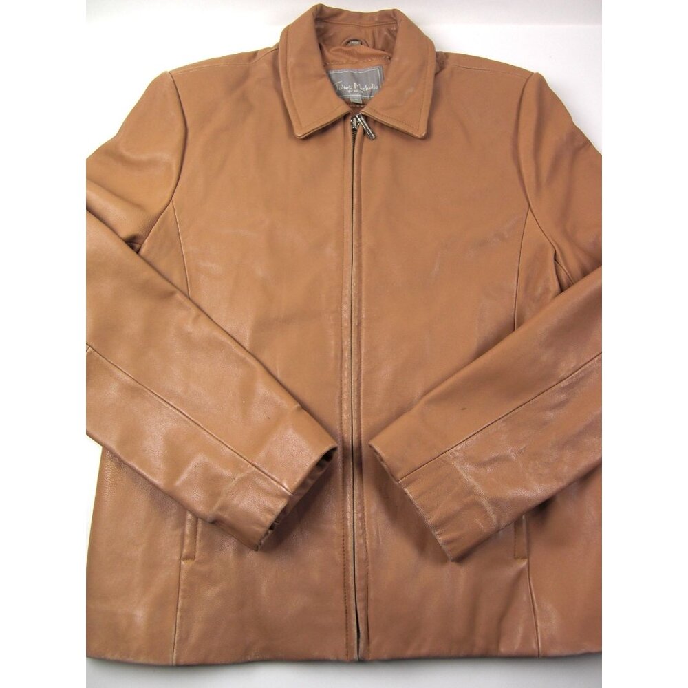 Juliet Michelle Women's Soft Lamb Skin L Brown Mustard Leather Zip up Jacket Coa